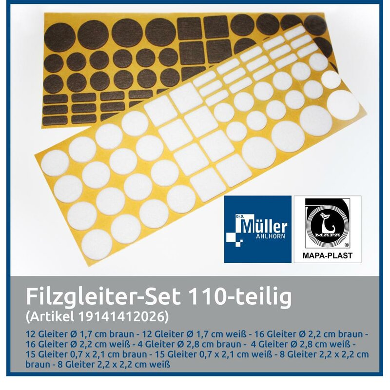 MAPA-PLAST Filzgleiter-Set, 110 Teile, Wei-Braun